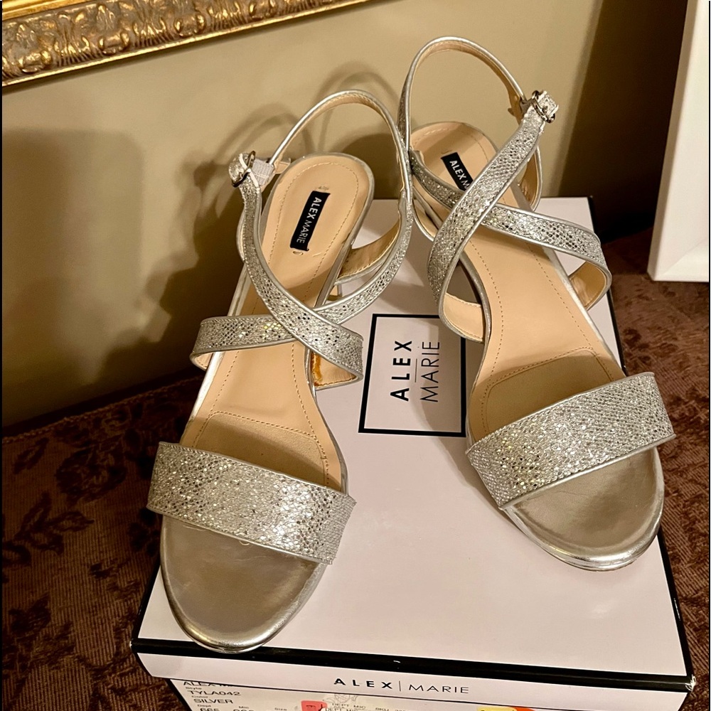 Alex Marie Silver Sparkle Heeled Formal Dress Sandals